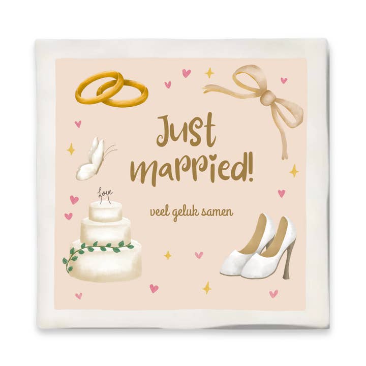 Carreau avec illustration - 10x10 cm - Just Married pour la vente par Bits of Bliss