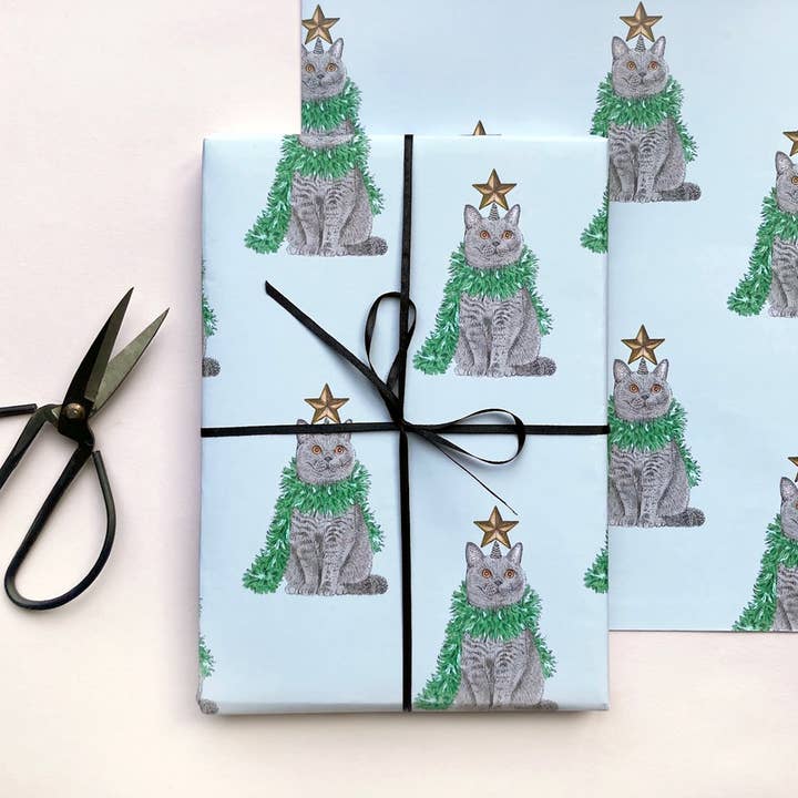 British Shorthair Cat Christmas Wrapping Paper for wholesale by Amelia Illustration
