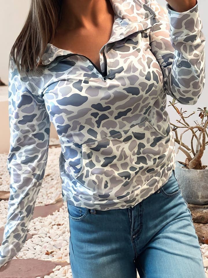 LDC Abstract V Neck Shift Camo Pullover| S-4X for wholesale by Little Daisy Closet