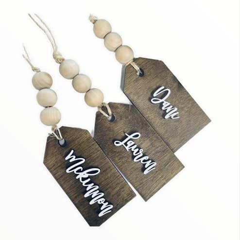 Personalized Stocking Tag, wood tags, Beads avaliable for wholesale by Dolce Crafts LLC