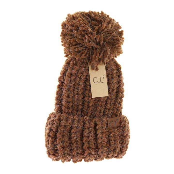 C.C Beanie - Wholesale Beanie - Women's - Chunky Knit Yarn Pom C.C Beanie HAT20856