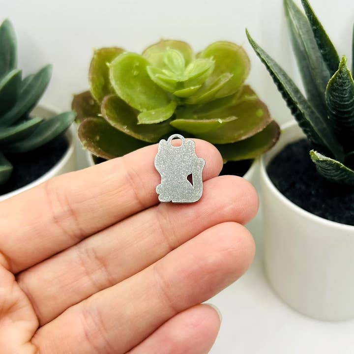 Guerrilla Charm - Wholesale Individual Charm/Pendant - Black Enamel Glitter Cat Charms, 19x14mm2