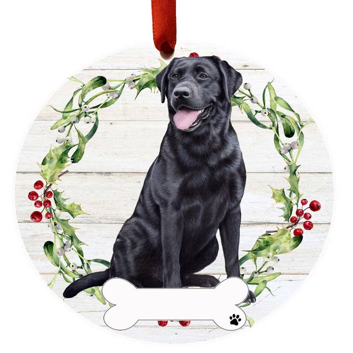 E&S Pets - Wholesale Ornament - Black Labrador Full Body Ceramic Wreath Ornament0