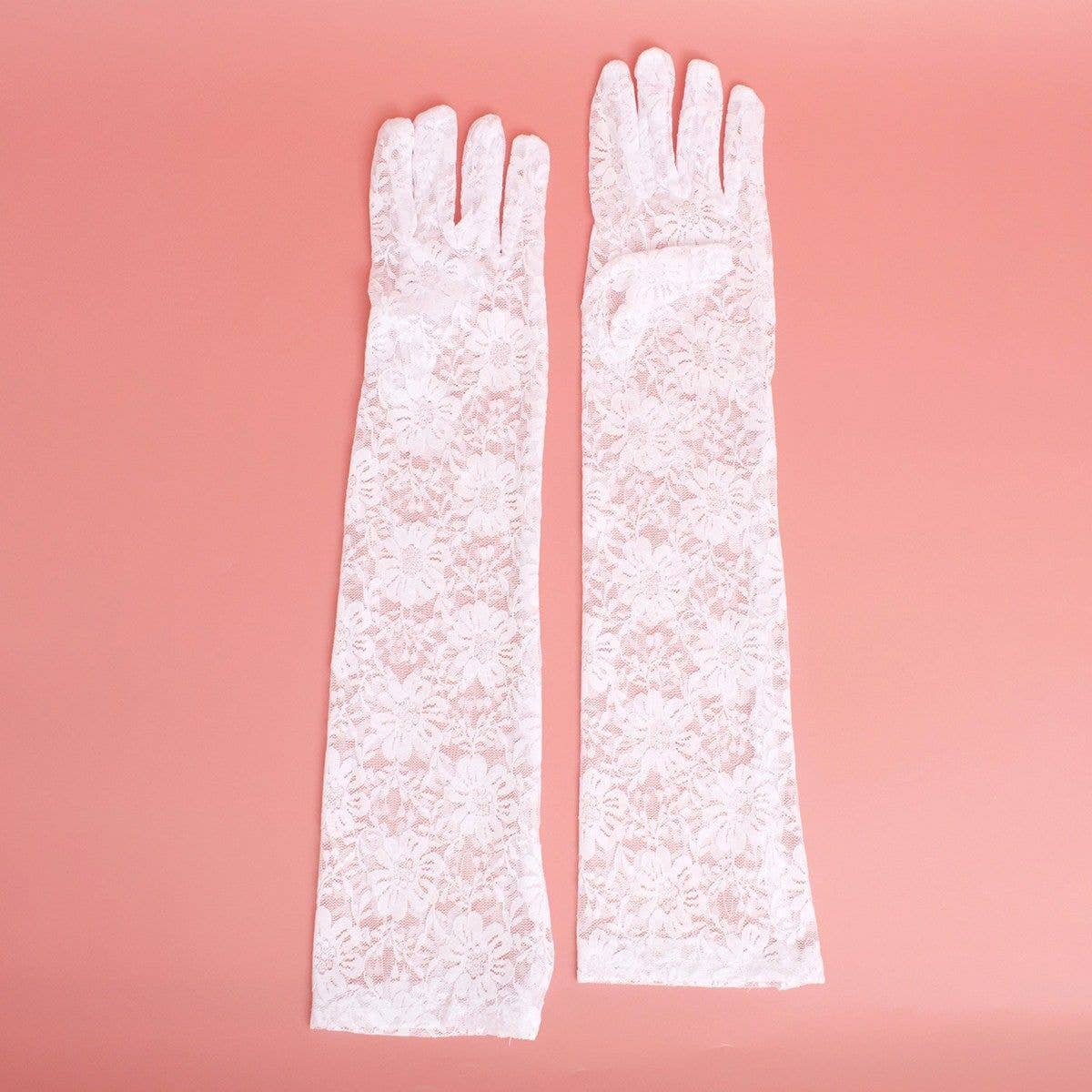 White Lace Long Formal Bridal Gloves for Women for wholesale on Faire0