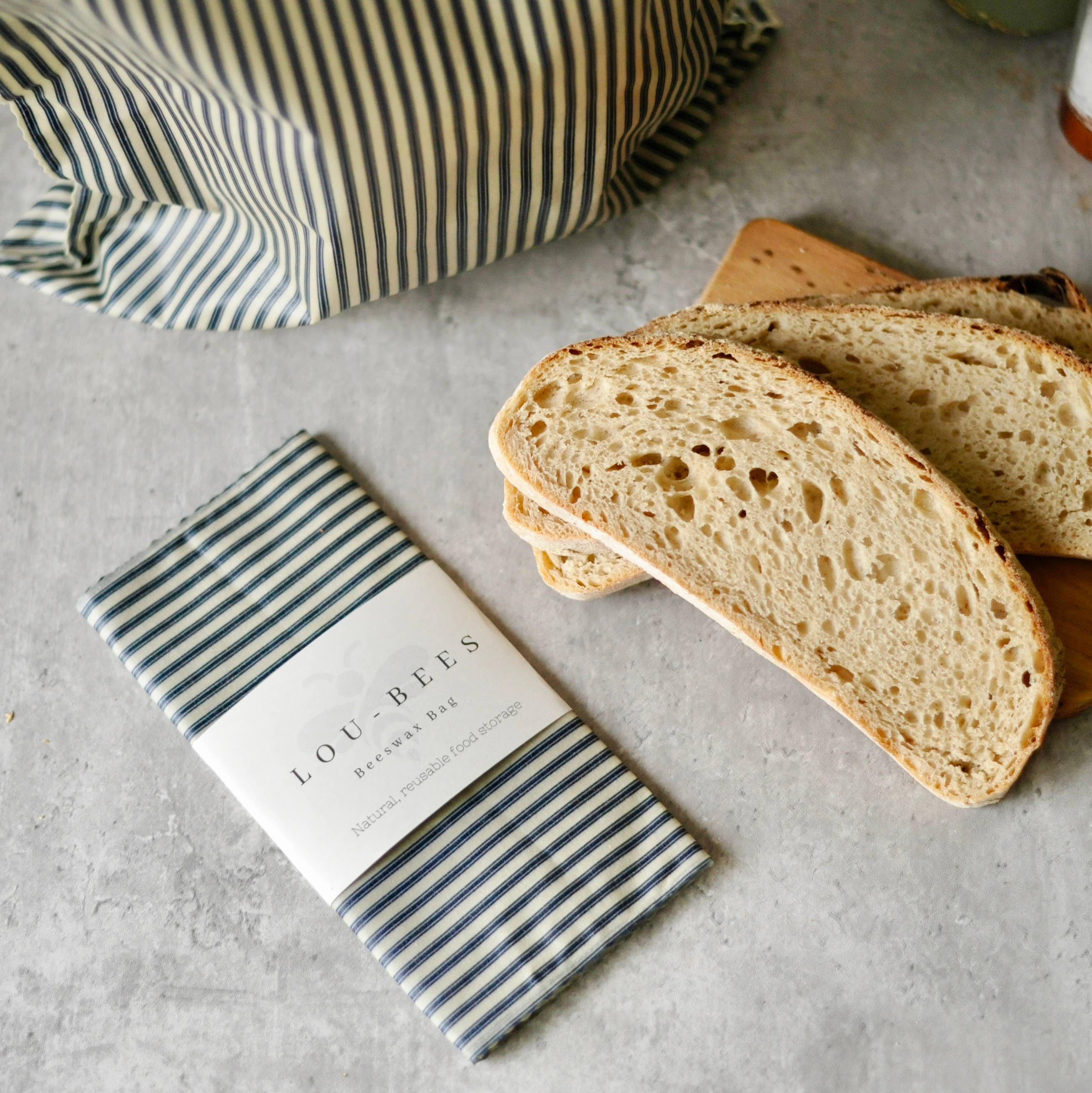 Lou Bees - Vendita all'ingrosso Involucro/sacchetto per alimenti - Borsa in Cotone Leggero a Righe Blu Navy Ispirata allo Stile Francese in Cera d'Api6