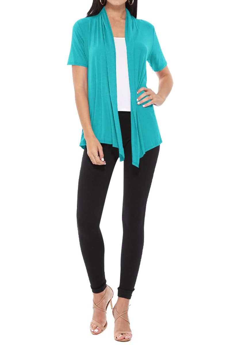 MOA COLLECTION - Wholesale Cardigan - Women's - Women's Casual Short Sleeve Draped Open Front Solid Cardigan35