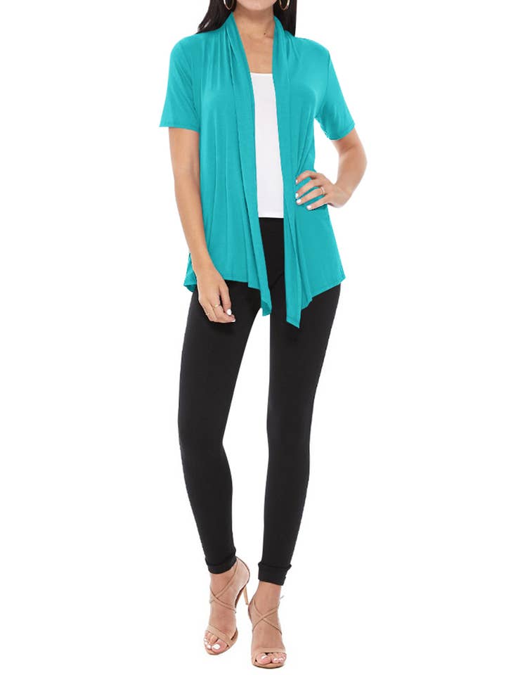 MOA COLLECTION - Wholesale Cardigan - Women's - Women's Casual Short Sleeve Draped Open Front Solid Cardigan35