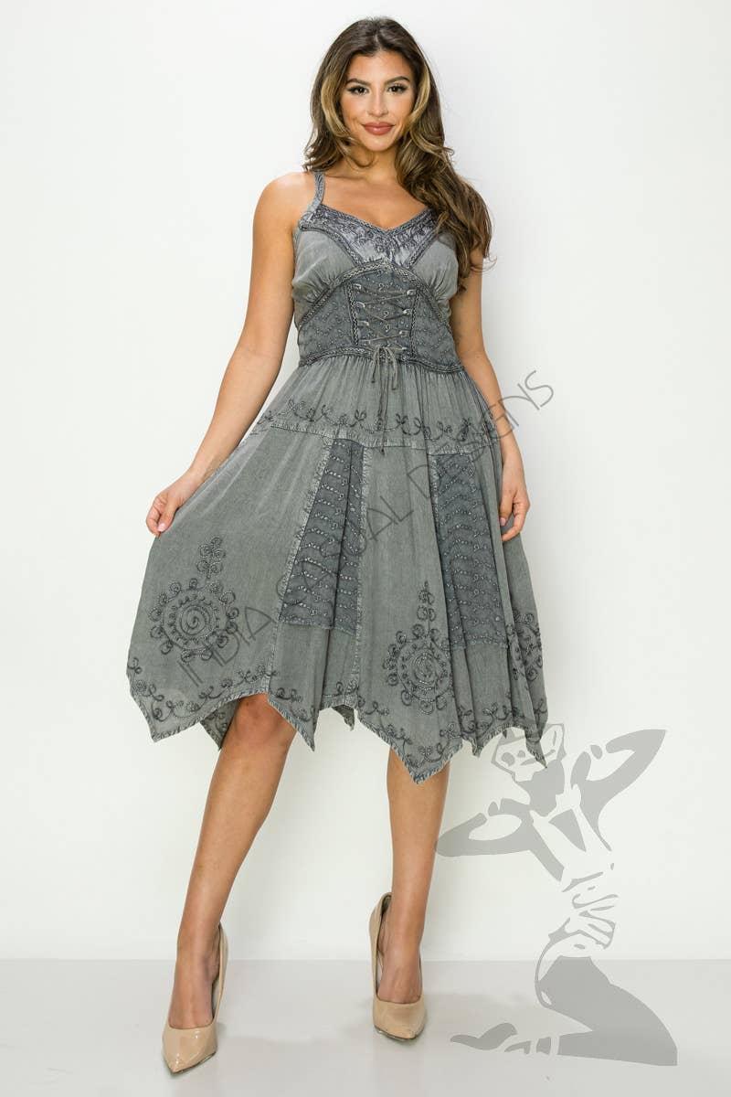 JUST CRUISING - India Casual Designs - Wholesale Dress - Women's - Bohemian Lace-Up Handkerchief Hem Dress3