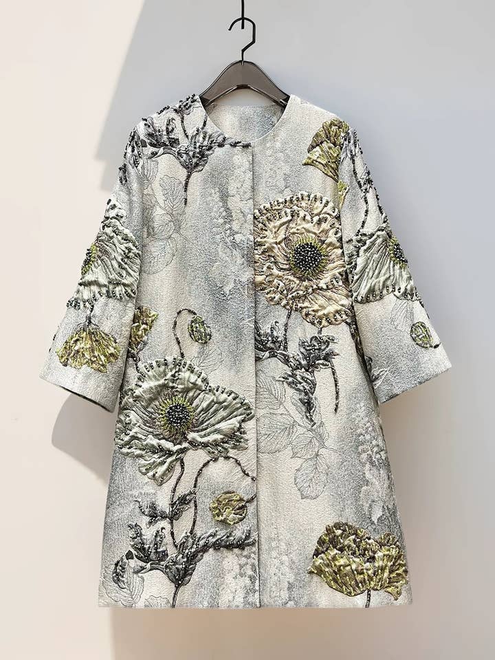 Productseeker - Wholesale Dress - Women's - CT102Y Hand-beaded Floral Windbreaker With Round Neck Charm3