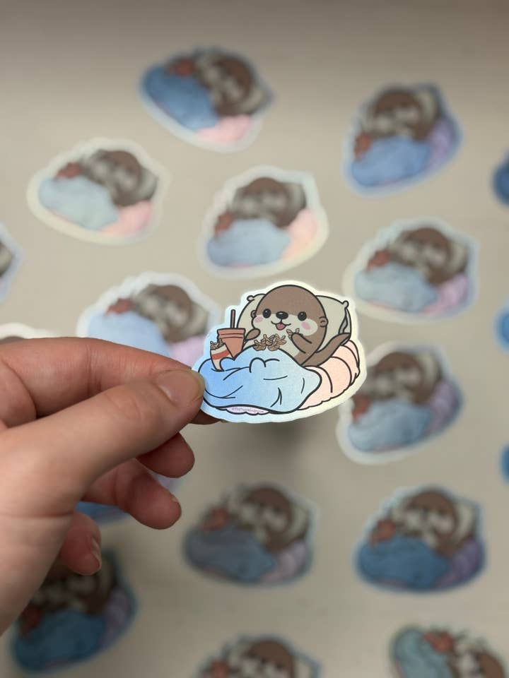 Cute Otter Sticker, Matte Holographic Die Cut Vinyl for wholesale by TTN Stickers