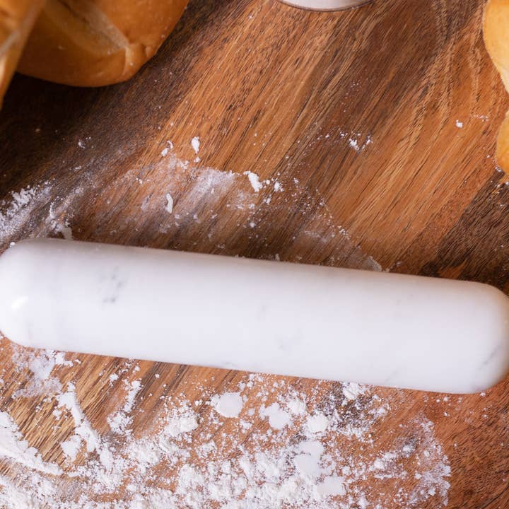White Marble Rolling Pin w/ Base for wholesale on Faire7