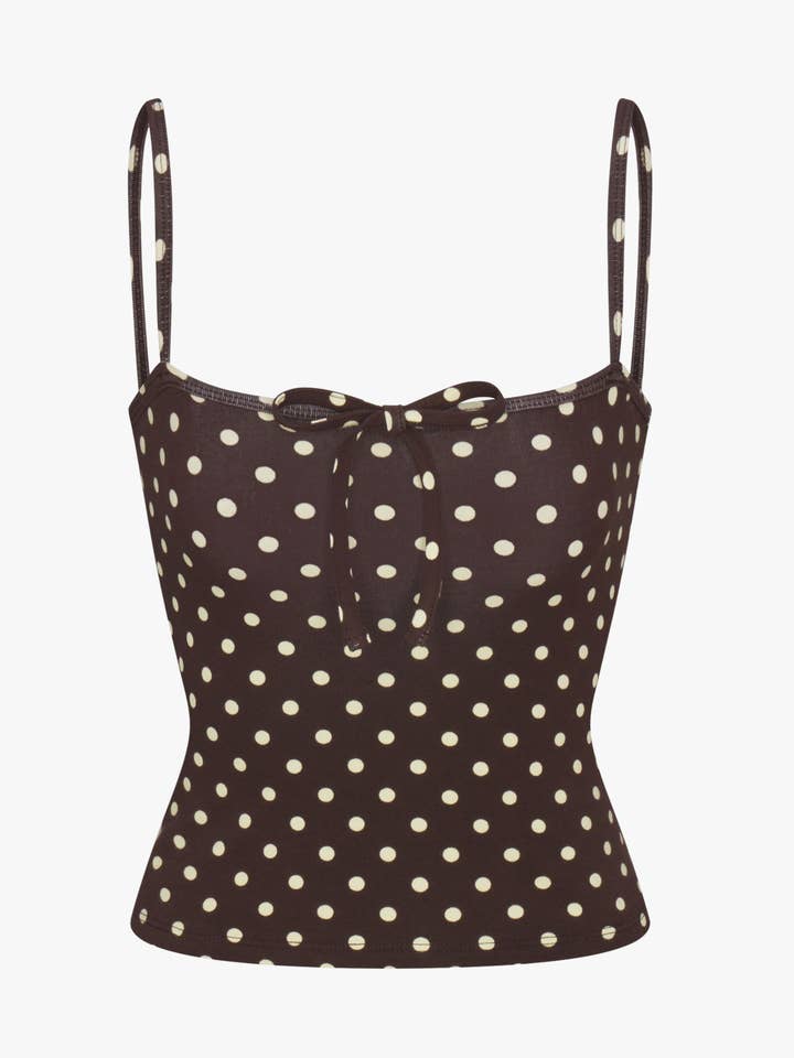 TIE CAMI IN ESPRESSO DOT for wholesale by Rat Boi