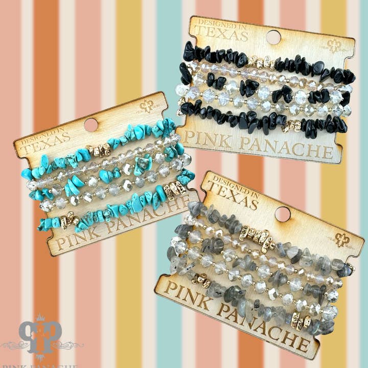 Stone chip bead bracelet set for wholesale by Pink Panache Brands
