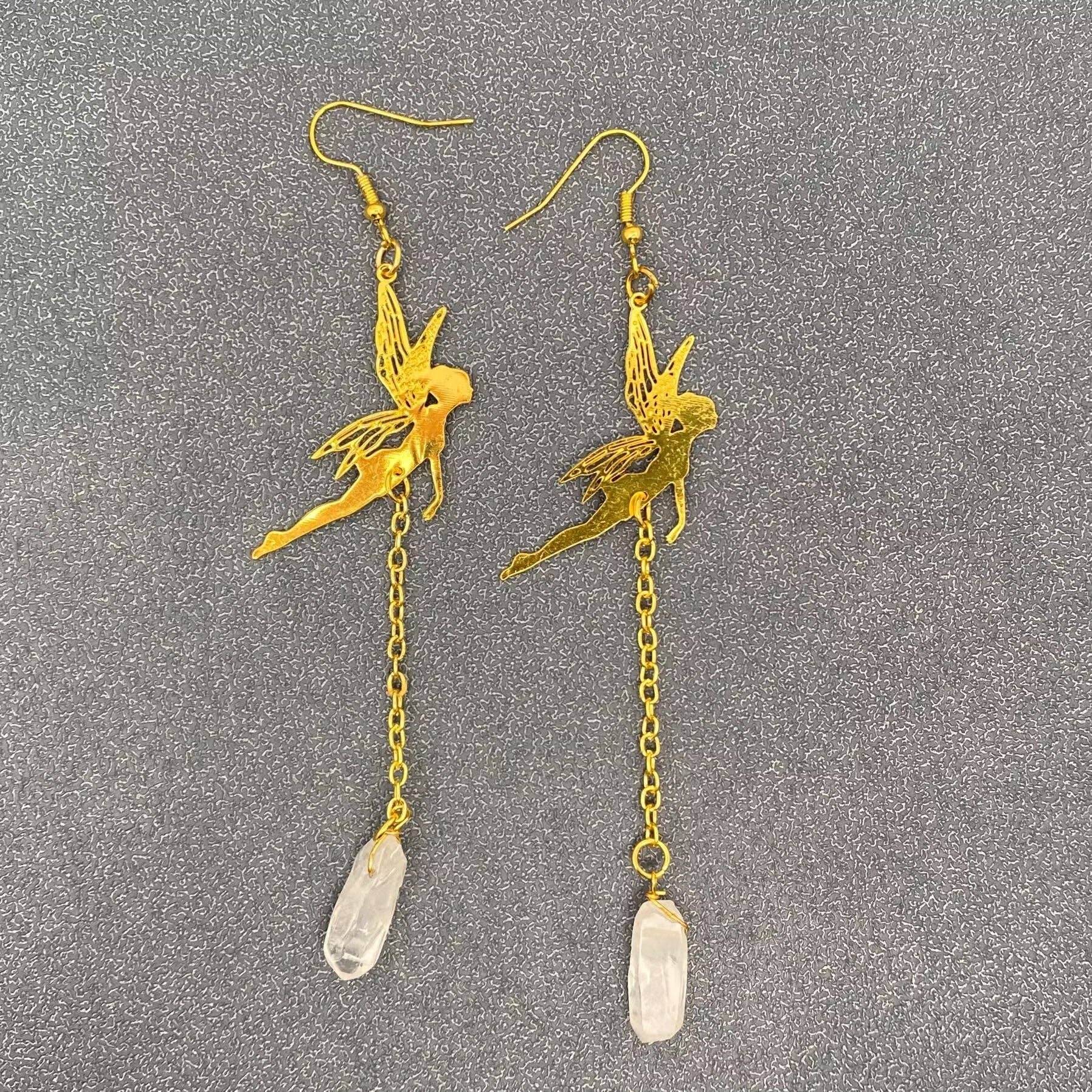 Mio Queena – Brincos de argola por atacado – Brincos Pendurados de Elfo Dourado com Cristal Branco1