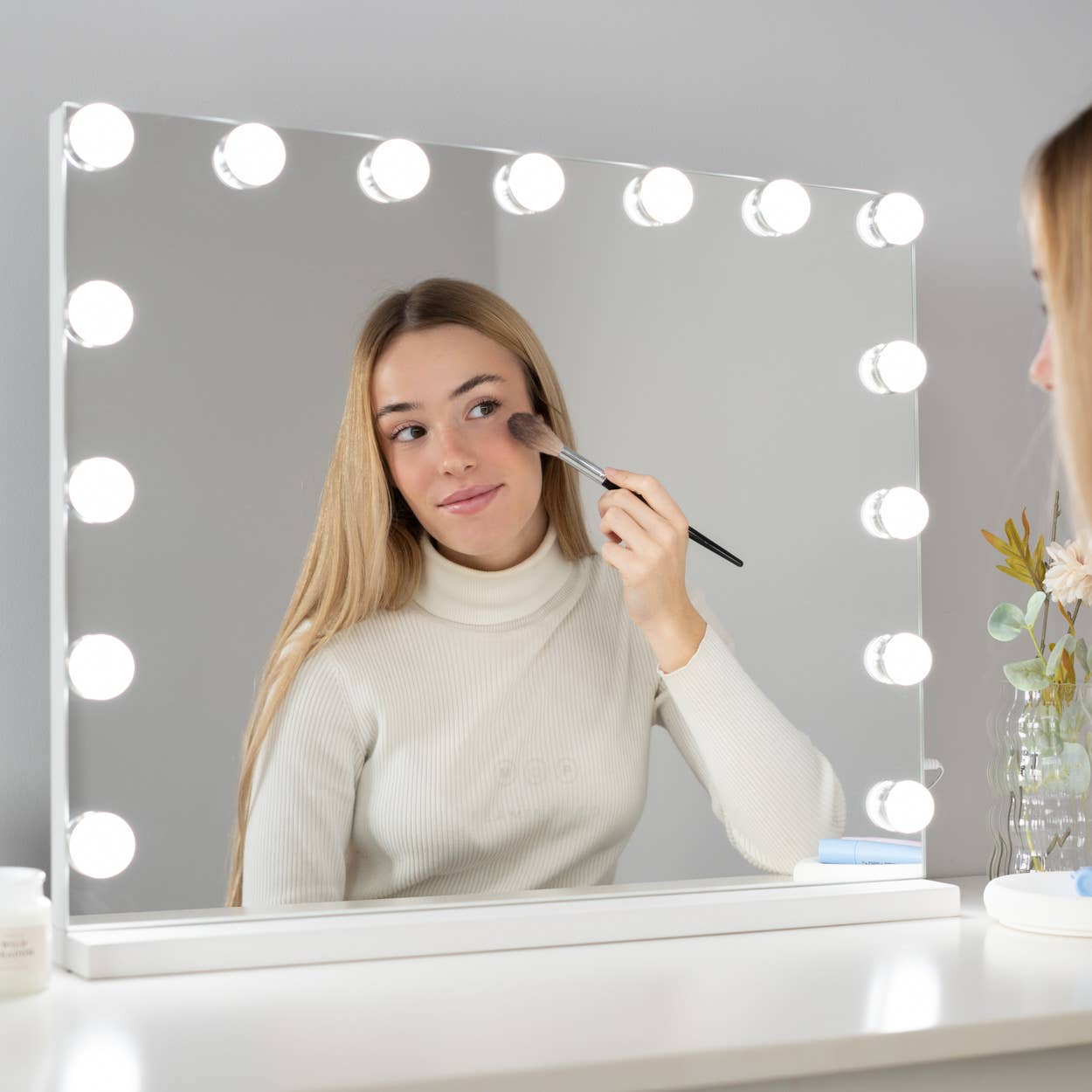 Flamingueo - Vente Miroir de courtoisie - Miroir avec 15 lampes LED Hollywood et trois modes d'éclairage2