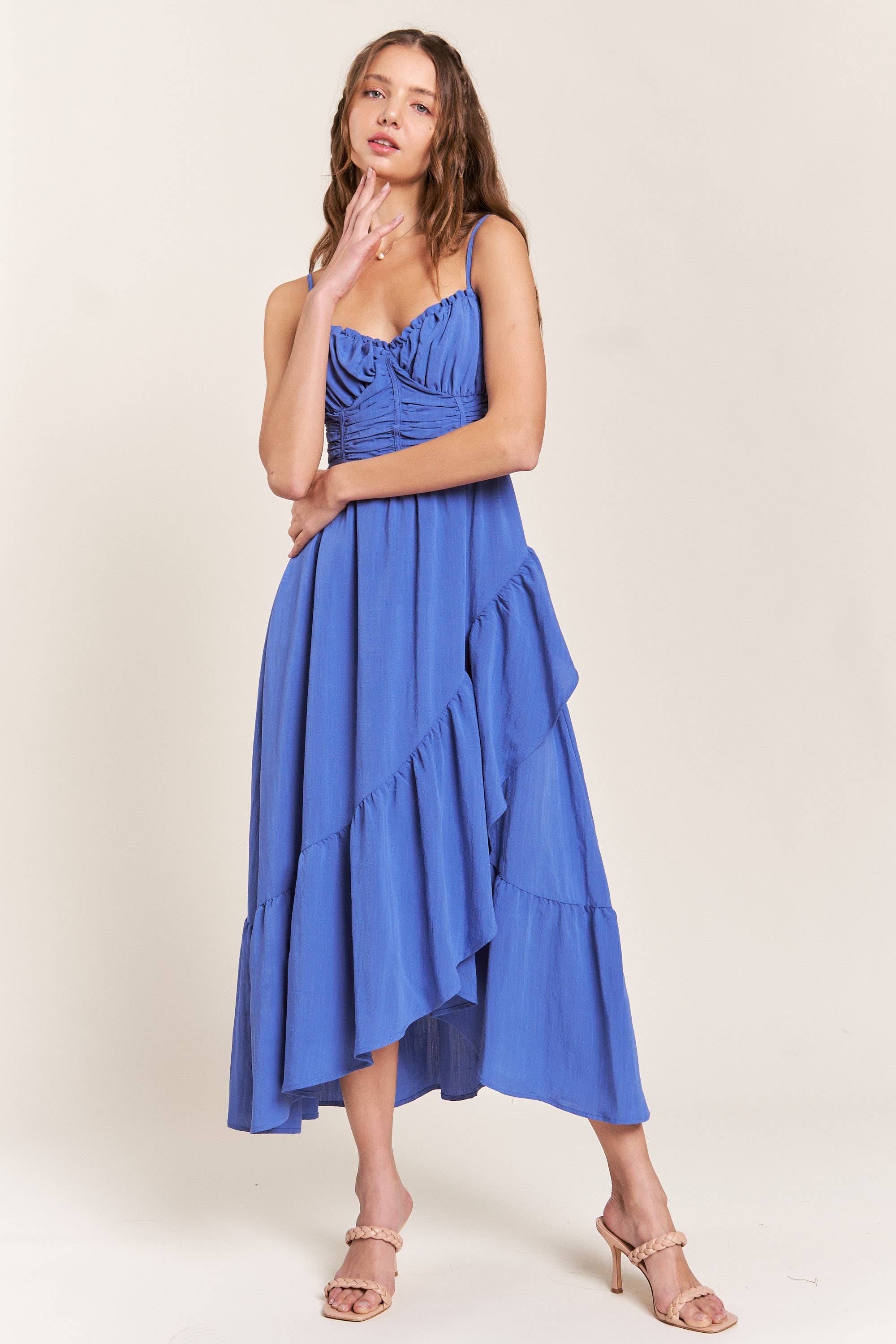 In The Beginning - Vente Robe – femme - Robe longue bleue à découpes latérales détaillées11