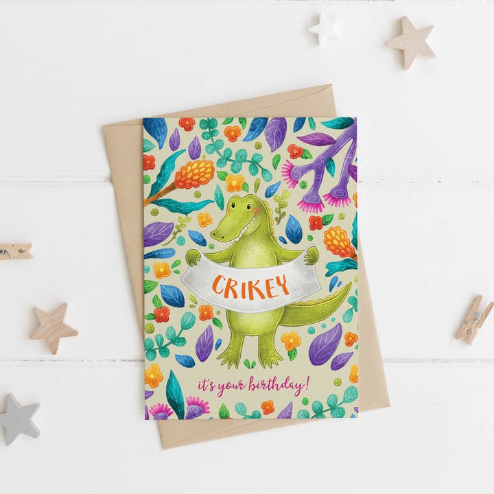 Stray Leaves - Wholesale Birthday Card - Australian animal Crocodile recycled birthday card3