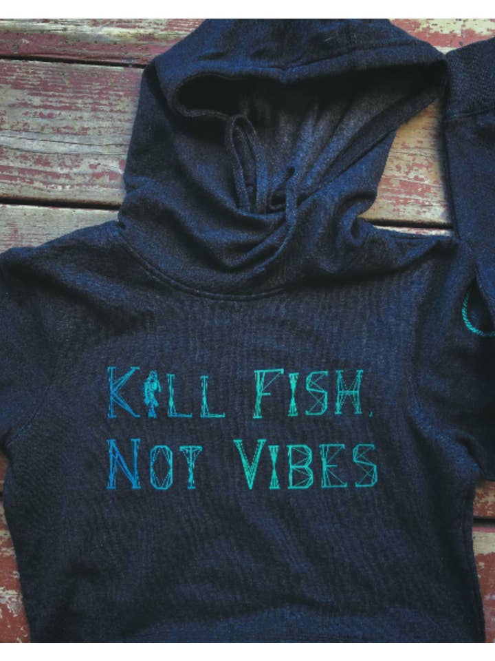 The Knotty Crew – wholesale Hoodie – Women's – Kill Fish Not Vibes Women’s Ombré Cowl Neck Hoodie Alaska