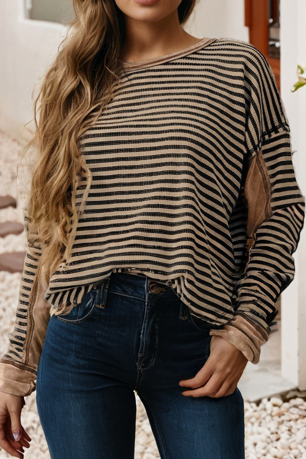 Little Daisy Closet - Vente Chemisier – femme - Blouse décontractée à col rond rayé LDC | S-4X13