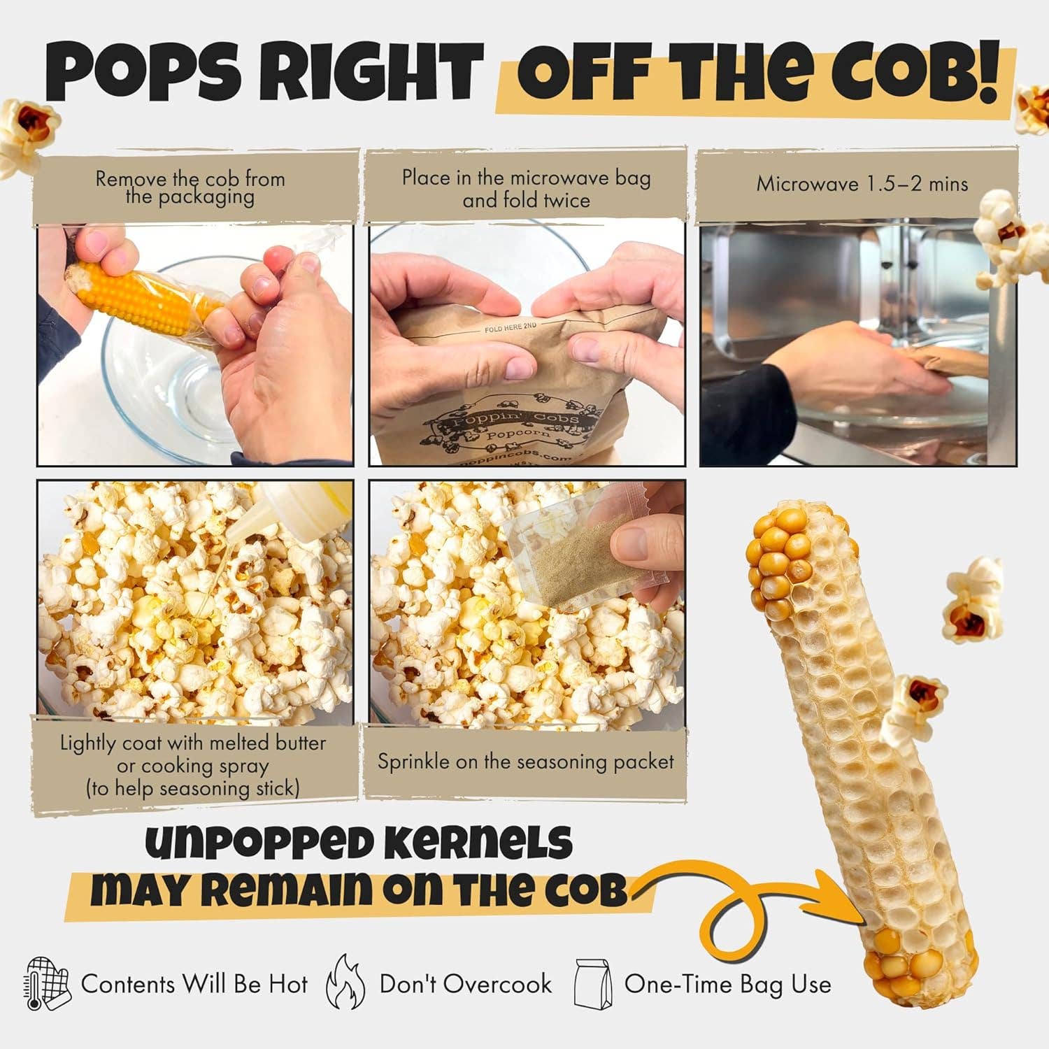 Poppin' Cobs Popcorn - Wholesale Popcorn - Popcorn on the Cob with White Cheddar Seasoning6