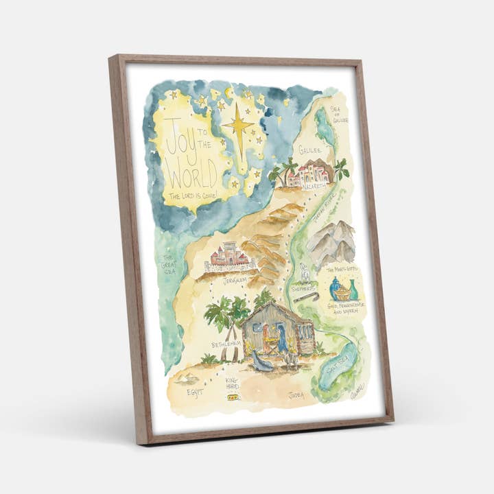 Elizabeth Wade Studio - Wholesale Art Print - Joy to the World Nativity Watercolor Story Map Print