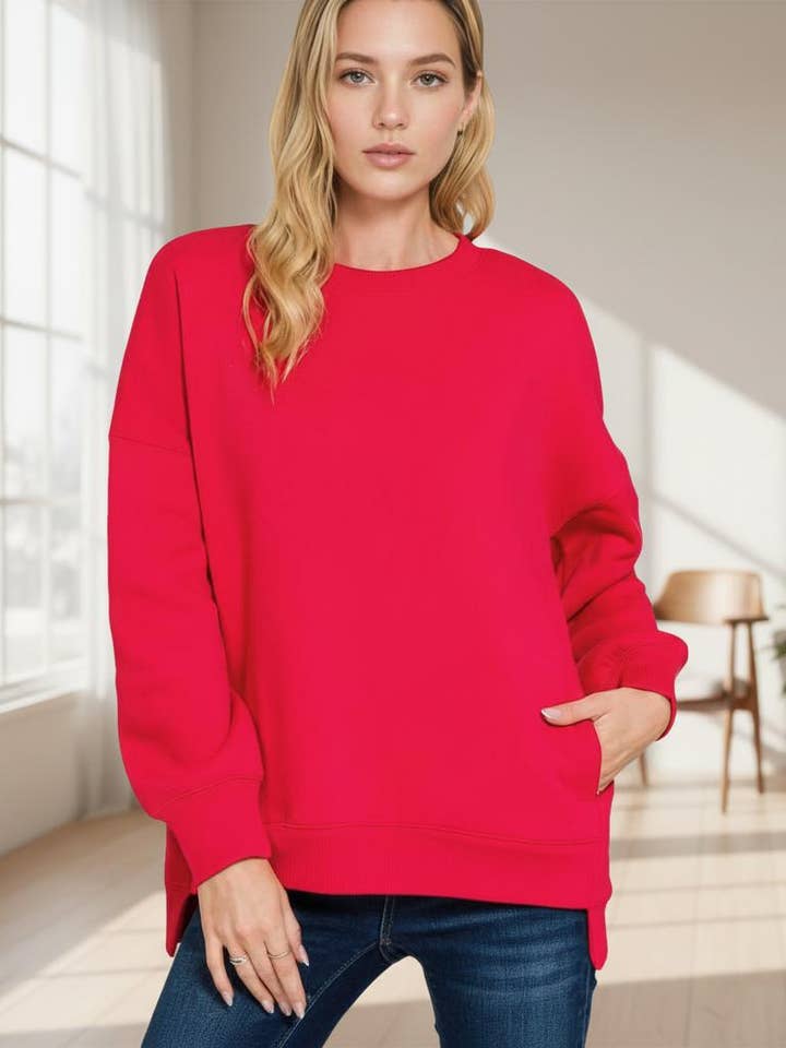 ,...0923 Sweatshirts Fleece Hi Low Boyfriend Com Bolso SI-27013 por atacado de 42POPS