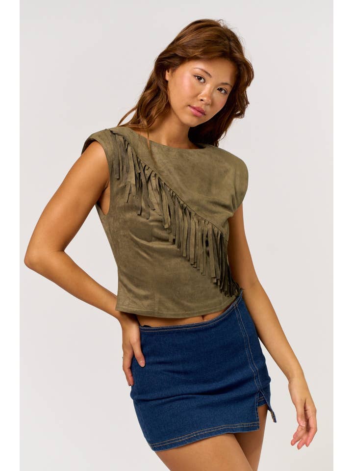 Blue Blush - Wholesale Blouse - Women's - Suede Fringe Detail Top