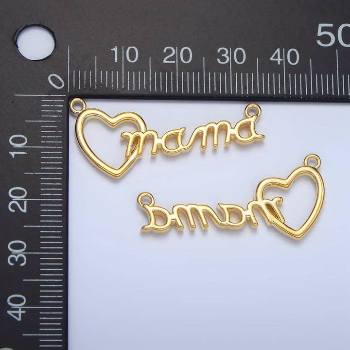 Aim Eternal - Wholesale Craft Supplies - 24K Gold Filled "MAMA" Heart Script Minimalist Connector | F5261