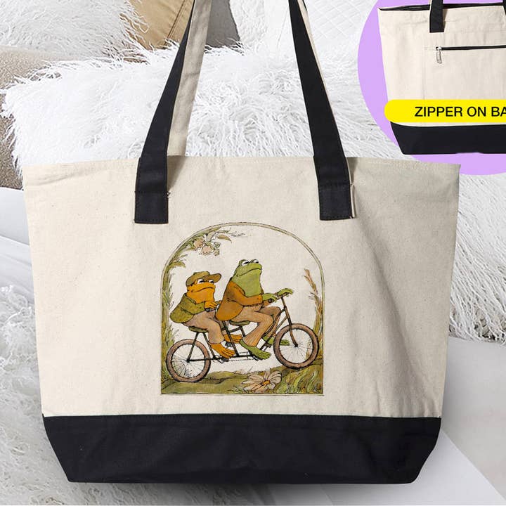 House Of Rodan - Wholesale Tote Bag - Women's - Frog And Toad - Cottagecore Meme Canvas Zipper Tote