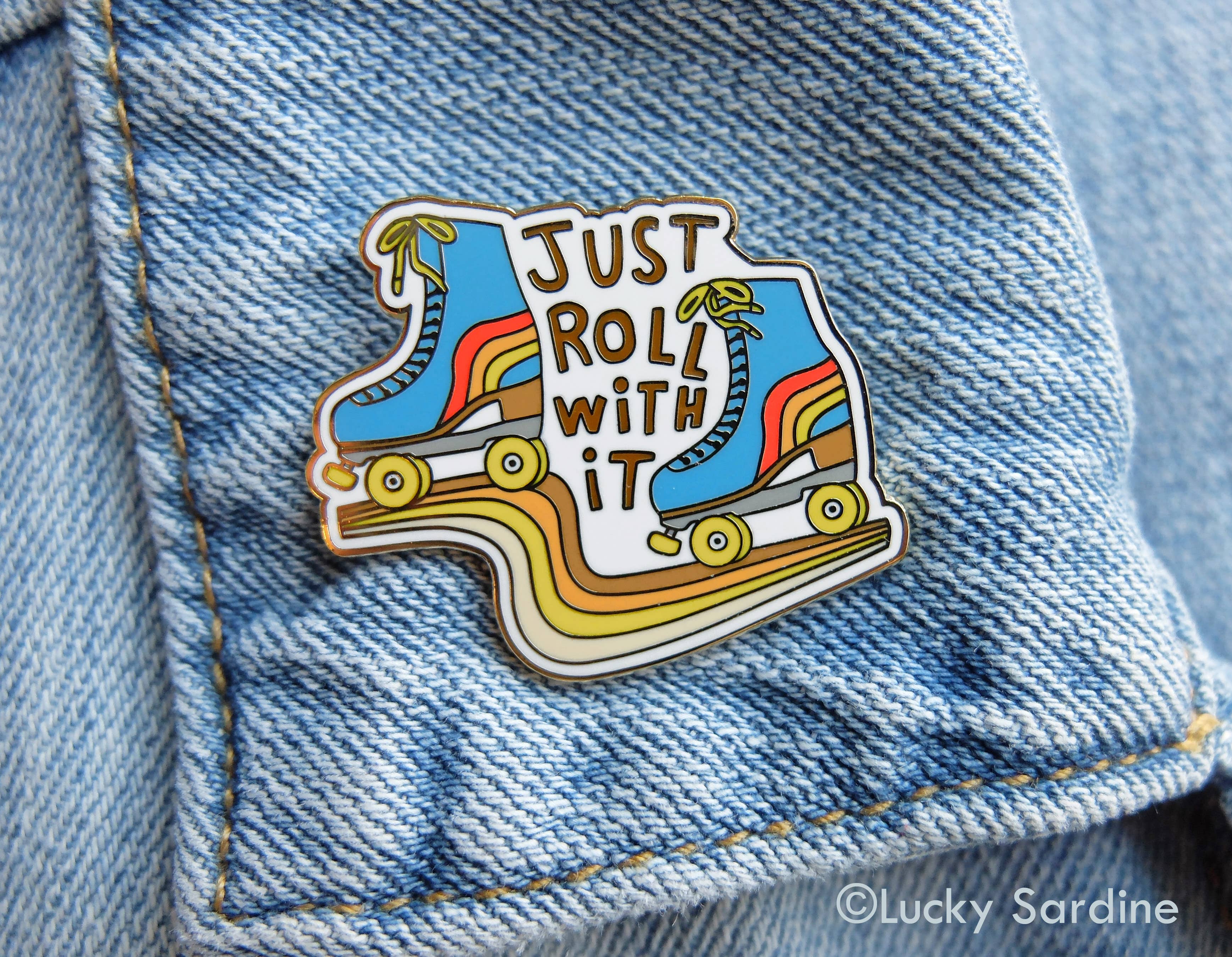 Lucky Sardine - Wholesale Lapel Pin/Button - Roller Skate, Roll With It, Retro 70s 80s Vintage Enamel Pin4