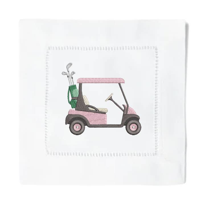 Golf Cart Cocktail Napkins for wholesale by Blythe Embroidery Co.