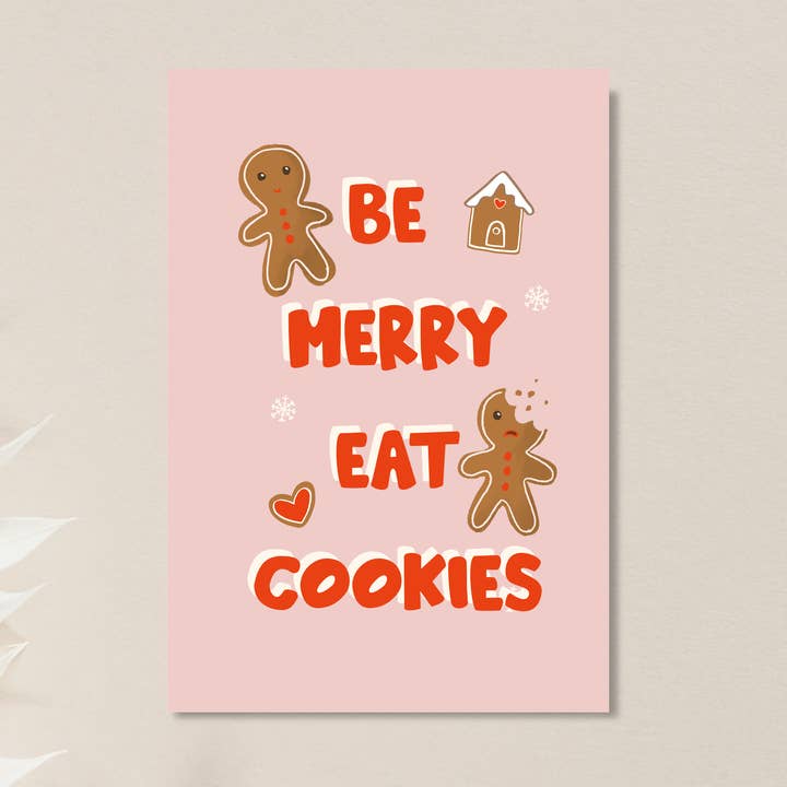Be merry, eat cookies, Christmas gingerbread greeting card for wholesale by Studio Saba
