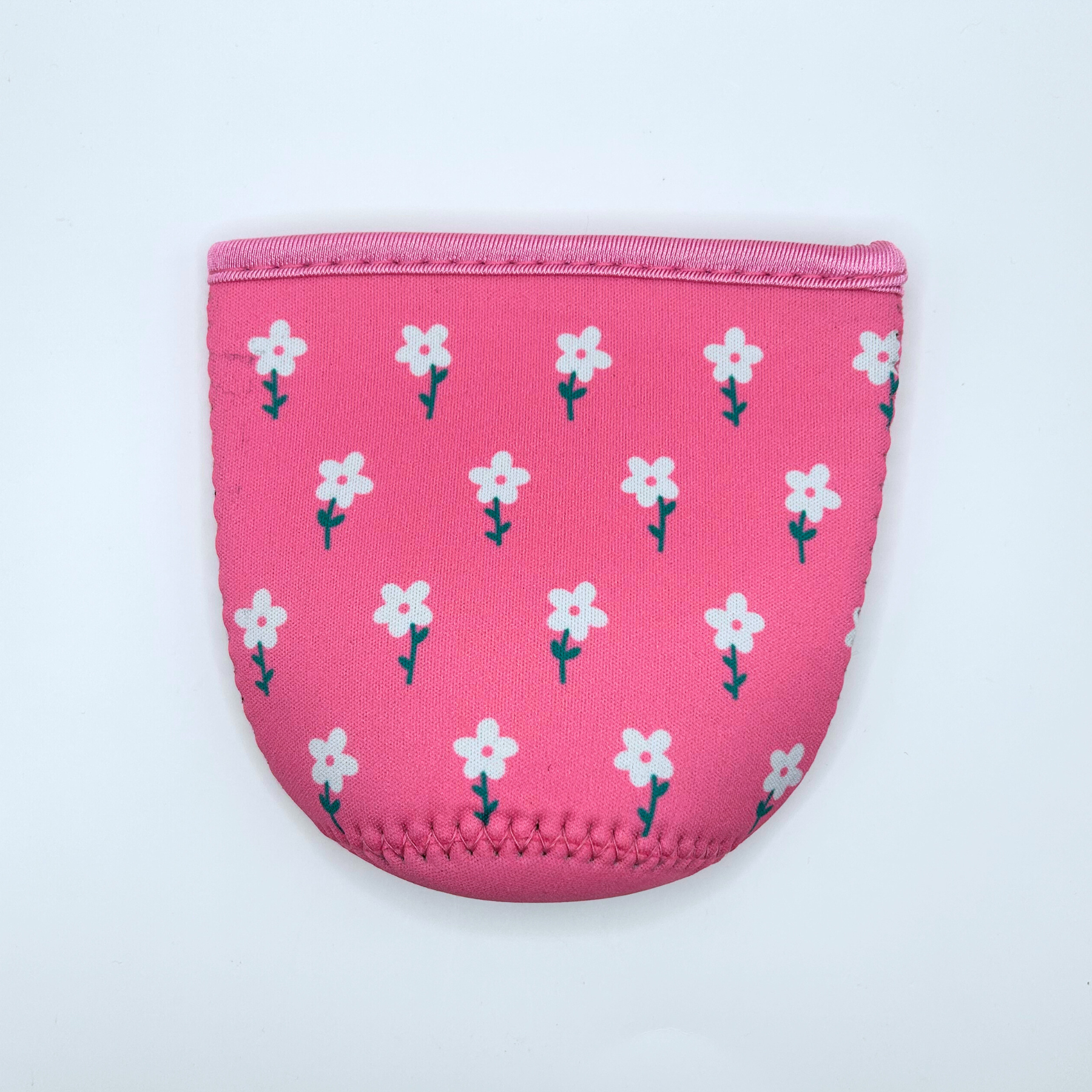 Sun and Mind Co. - Wholesale Drink Huggers & Koozies - Pink and White Flower Field Iced Coffee Drink Sleeve1