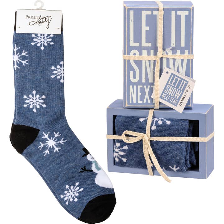 Let It Snow Next Year Box Sign And Sock Set for wholesale by Primitives by Kathy