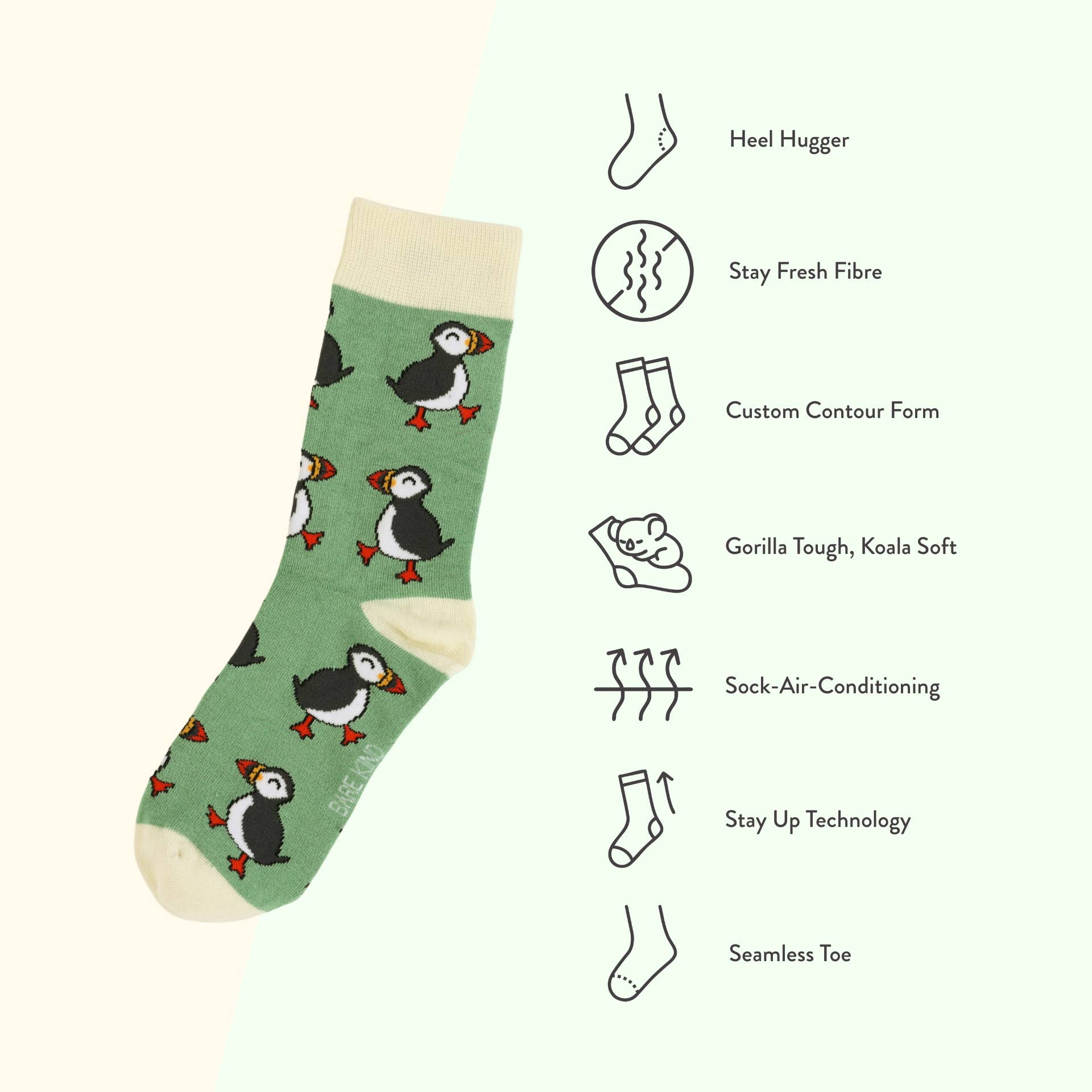 Bare Kind Socks - Wholesale Socks - Unisex - Puffin Socks | Bamboo Socks | Green Socks | Bird Socks6