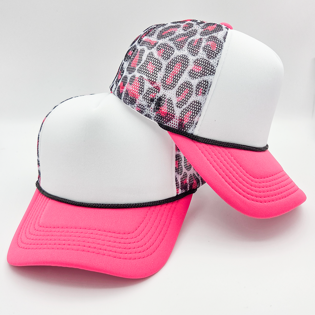 Trendy Transfers - Wholesale Trucker Hat - Unisex - Neon Pink Leopard Foam Trucker Hat0