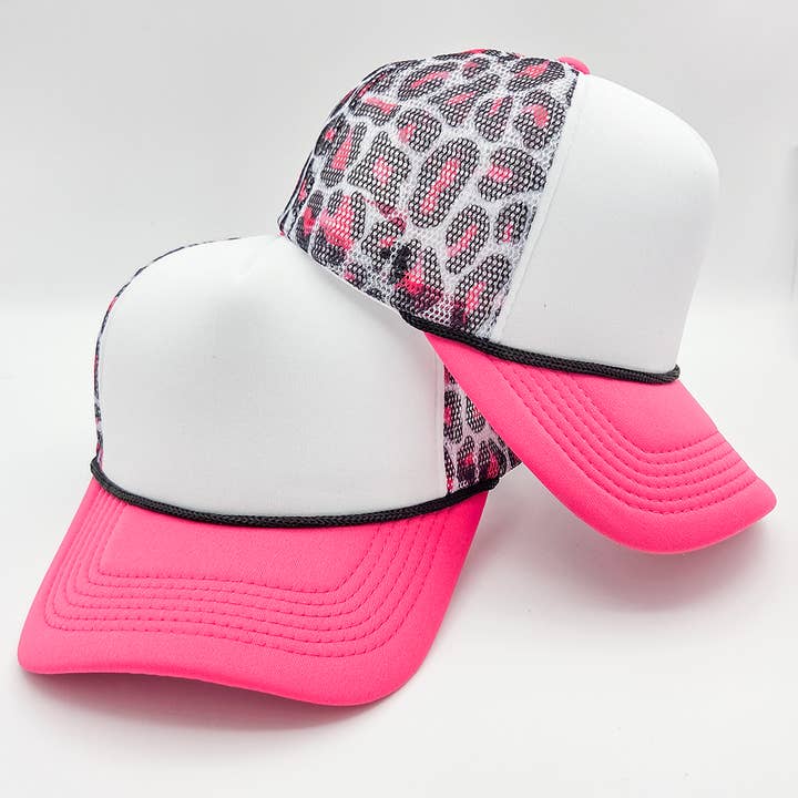Trendy Transfers - Wholesale Trucker Hat - Unisex - Neon Pink Leopard Foam Trucker Hat