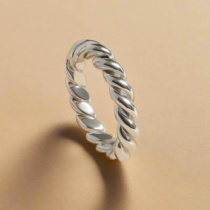 Rope Twist Ring Silver Plated Sculptural Modern Ring Stack for wholesale by Gold Lunar