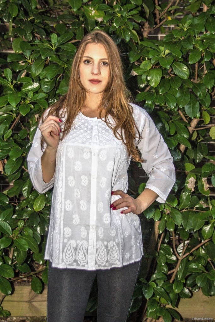 EeshaBoutique Australia - Wholesale Blouse – Women’s - Ivy - White embroidered tunic top2