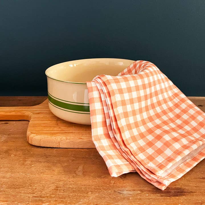 Pink Vichy printed cotton tea towel for wholesale by Héritage Studio