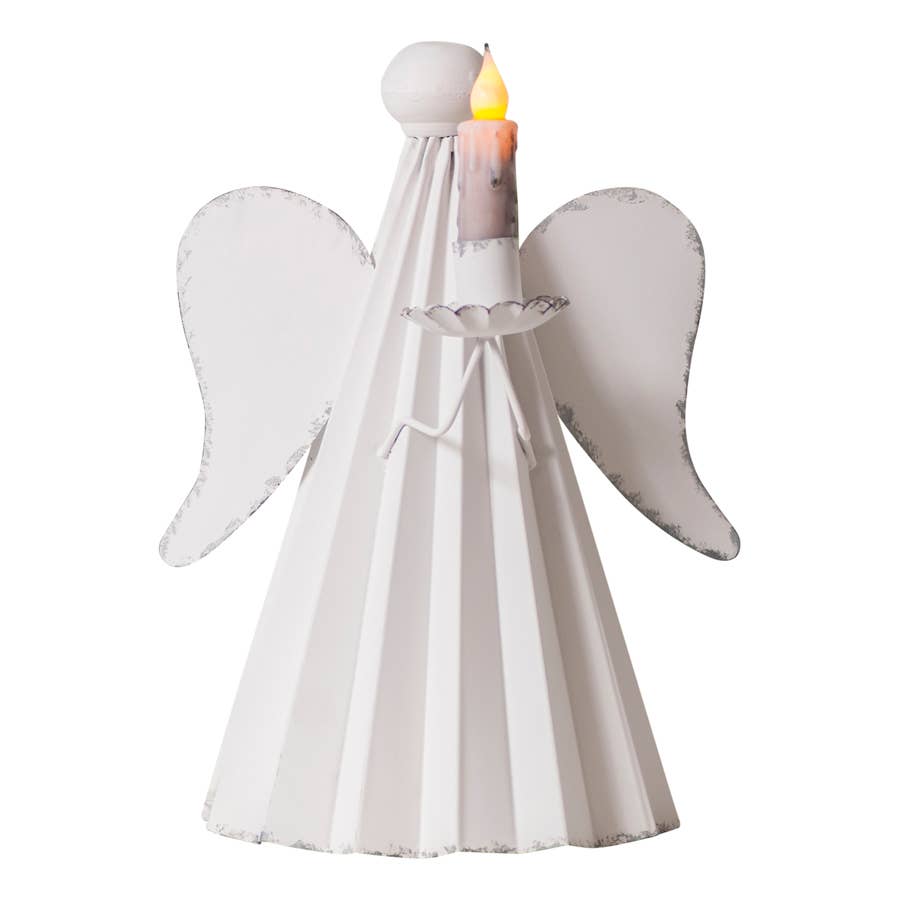 Irvin's Tinware - Wholesale Candle Holder - Angel Candle Holder in Rustic White2
