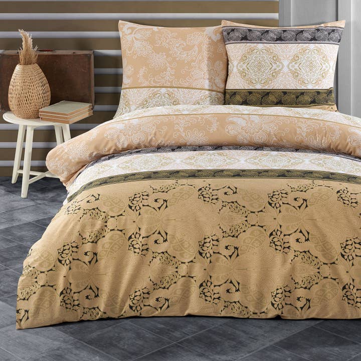 Ropa de cama Renforcé "Elada Gold", 100% algodón, cremallera, funda de almohada de 80x80 cm para venta al por mayor de Buymax