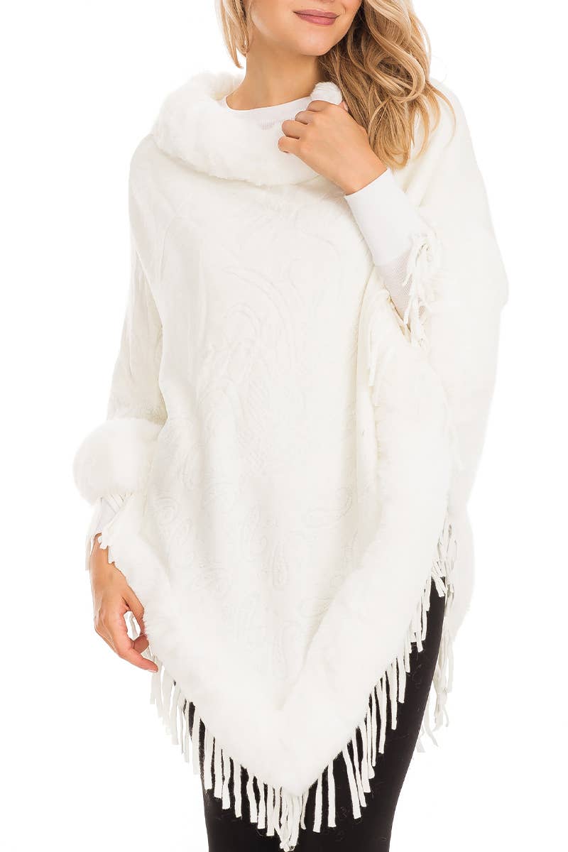 Cap Zone – Großhandel Poncho – Damen – Poncho mit Paisley geprägtem Kunstpelzfutter und Rollkragen18