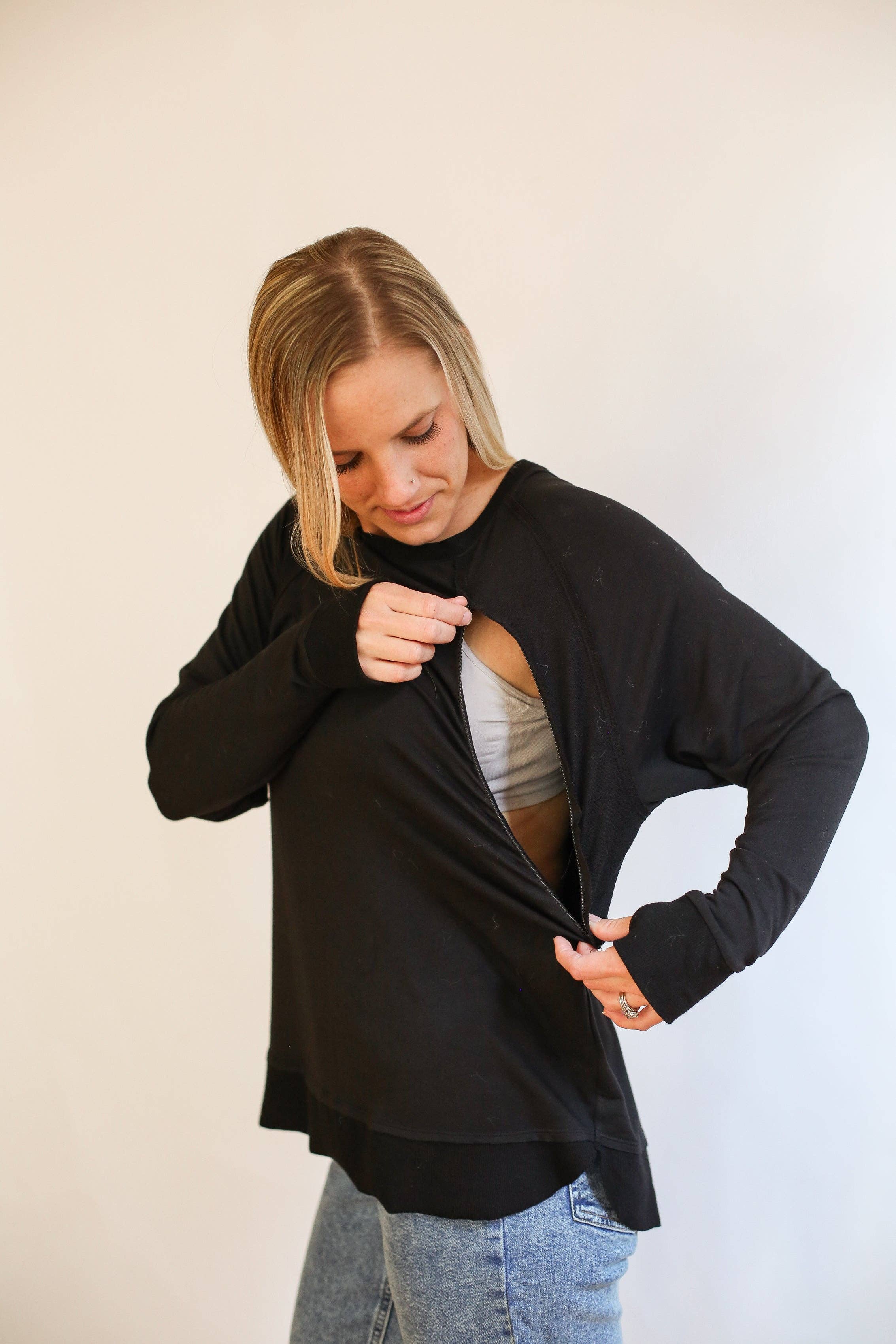 Movemama Apparel - Wholesale Nursing Top - Maternity - FINAL SALE - Free Flowing Long Sleeve Nursing Top4