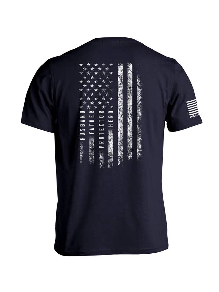 Shield Republic LLC - Wholesale Screen Printed T-Shirt - Men's - Husband Father Protector Hero American Flag