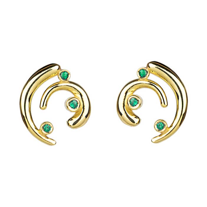 Euphoria Earrings - Gold, Emerald for wholesale by Eleni Orfanou
