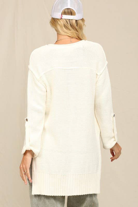 Off White Henley Styke Button Down Front Sweater for wholesale on Faire6