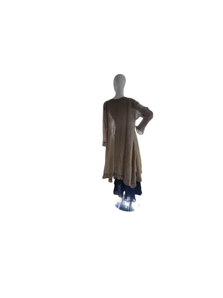 Evergreen Guardian Imports - Wholesale Dress - Women's - TD2457 Solid Cotton Button Down Ruffled Dress Tan4