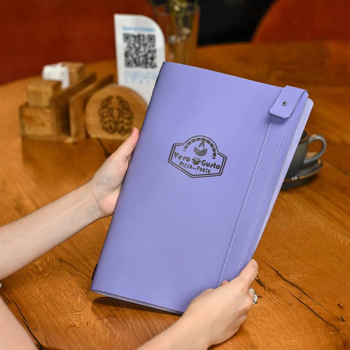 Leather Menu Holder with Holster Screw and Rubber String fixing (LM07A4) for wholesale by Inko Horeca Accessories