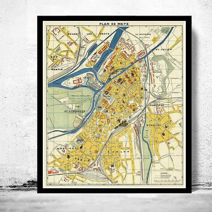 Old Map of Metz France 1936 Vintage Map | Vintage Map Wall Art Print for wholesale by OldCityPrints - Old Maps and Posters